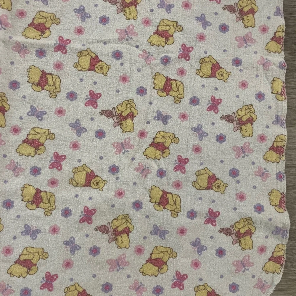 Vintage Disney Winnie the Pooh Baby Blanket Floral Butterfly Cotton 90s Nursery
